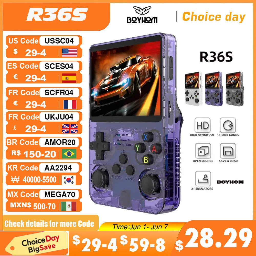 [Taxa inclusa/Moedas] Emulador portátil R36s Game Console