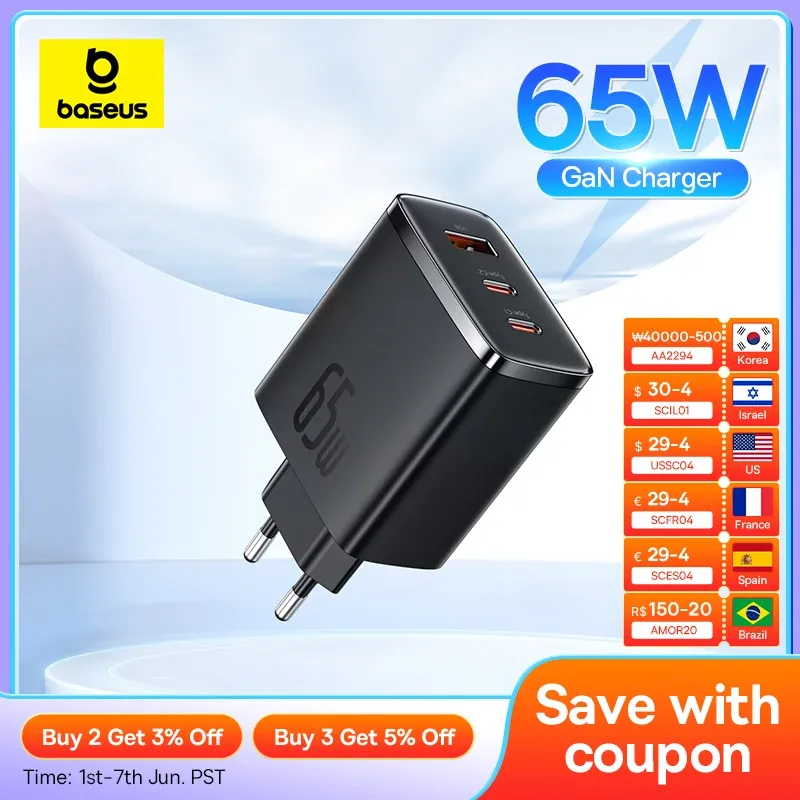 Carregador 65W gan, Carregador pd tipo c usb