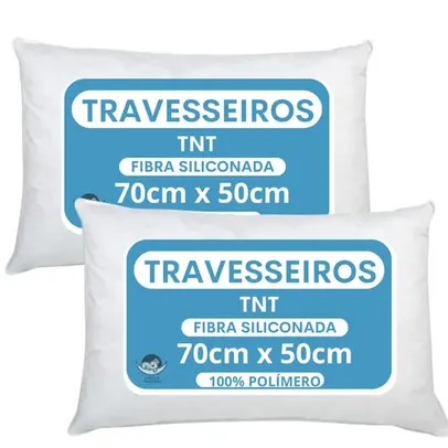 Saindo por R$ 14: Kit 2 Travesseiros Alto Firme Antialergico 50x70cm extra macio tecido TNT fibra 100% siliconada | Pelando