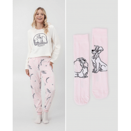 Kit Pijama Longo Feminino em Fleece + Meia Cano Longo A Dama e o Vagabundo