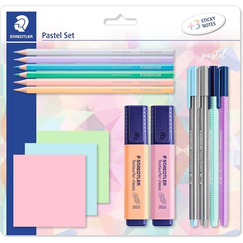 Kit Pastel Set + 3 Stick Notes STAEDTLER Linha pastel 61 SBK2 PAST - 12 Cores