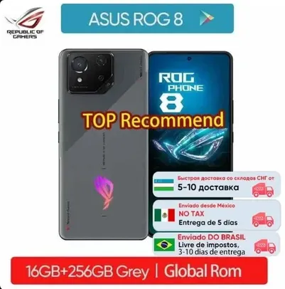 Smartphone ASUS ROG Phone 8 com Snapdragon 8, 5G, Tela de 6,78" com 165Hz e NFC