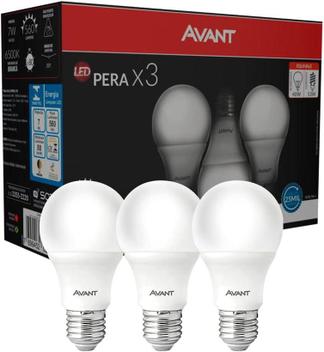 Kit lâmpada pera led, 3 unidades, 7w, luz branca 6500k, e27, bivolt, avant