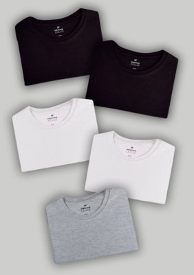 Kit Com 5 Camisetas Masculinas Básicas - Branco
