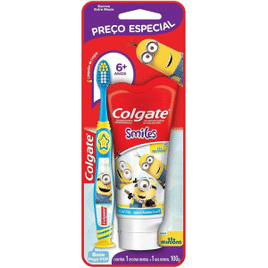 Escova De Dente Colgate + Creme Dental Infantil Smiles Minions 100ml