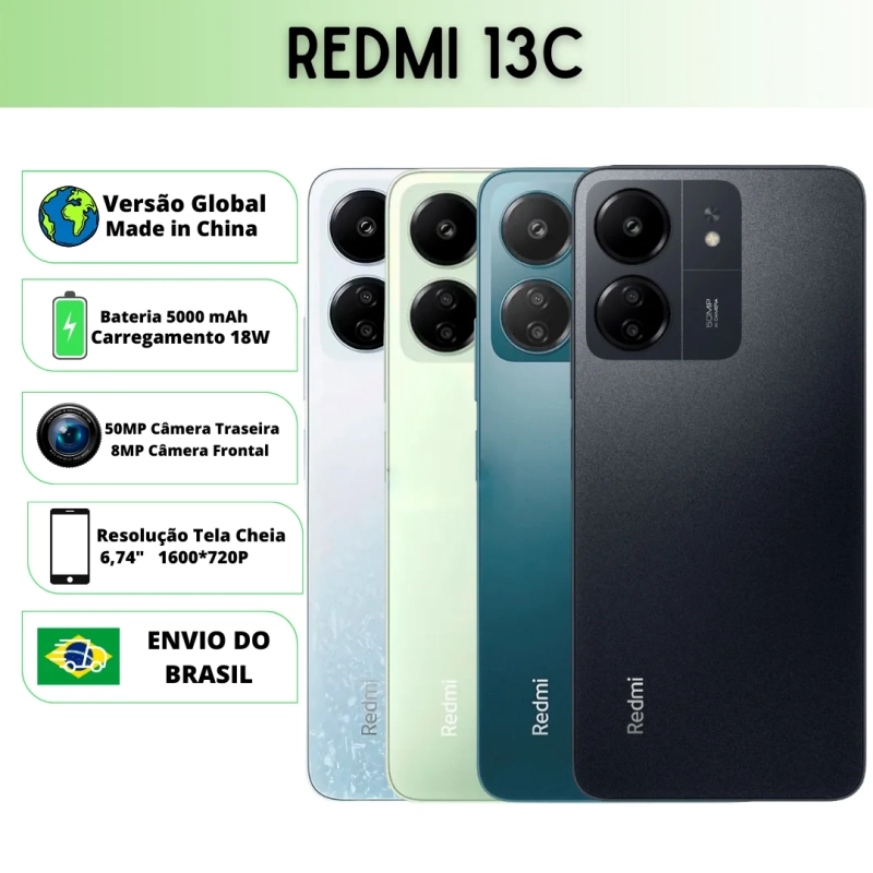 Smartphone Xiaomi Redmi 13C 128GB RAM 4GB Tela 6,74'' 5000mAh - Versão Global