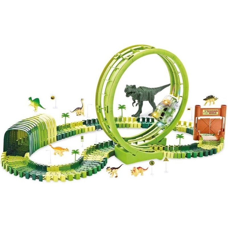 Pista Dinossauro Track com Looping e Acessórios 119 Peças + Carrinho DM Toys DMT6132