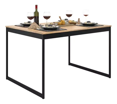 Mesa De Jantar 120x90 Industrial Estilo Nórdico Ferro E Madeira Cor: Laminado Com Preto Vintage