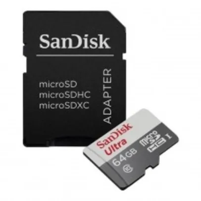 Saindo por R$ 36,99: Cartão De Memória SanDisk Ultra MicroSDHC UHS-I, 64GB, 100MBs, Class 10, Com Adaptador, SDSQUNR-064G-GN3MA | Pelando