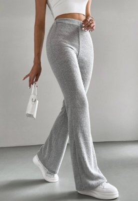 Calça Flare Rioutlet Veludo Cotelê Cintura Alta Cinza