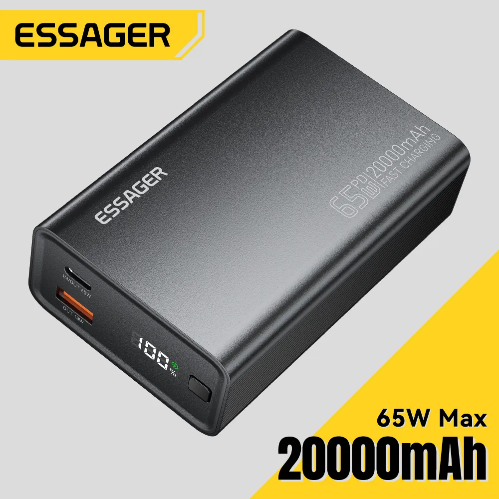 Essager, Bateria Externa, Powerbank para Telefone, Laptop, Tablet, Mac, PD, 65W, 20000mAh