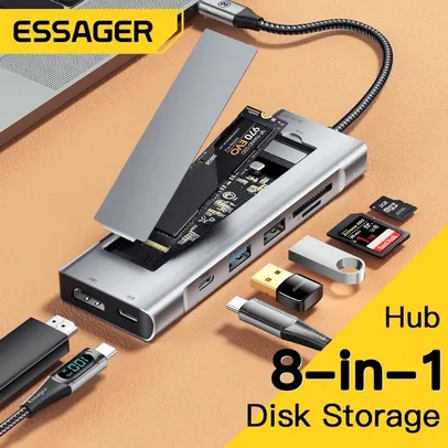 Hub USB-c Essager 8 in 1 - PD 100w, SSD NVMe, USB 3.0, HDMI