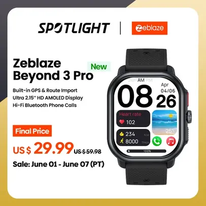 [IMPOSTO/MOEDAS] Smartwatch Zeblaze-Beyond 3 Pro GPS Com Tela AMOLED 2,15 ", Faz e recebe Chamadas Telefônicas via Bluetooth #Aliexpress