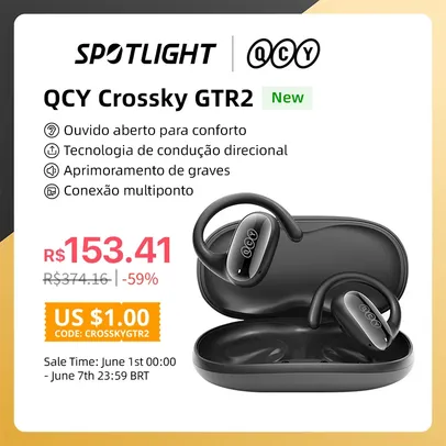 Fone de Ouvido Sem Fio Spotlighy QCY Crossky GTR2 com Bluetooth 5.4