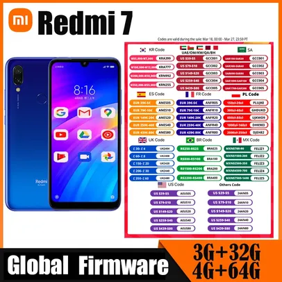 [Com taxa/Moedas ] Smartphone Xiaomi Redmi 7 4/64GB