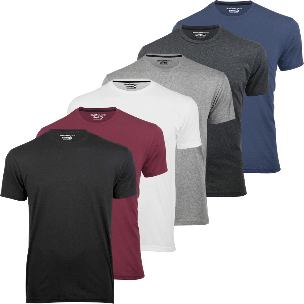 Kit 6 Camisetas Masculina Básicas Slim Fit Algodão Premium