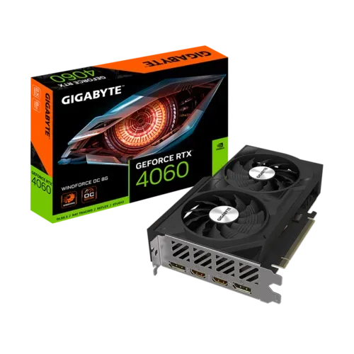 Placa de Vídeo Gigabyte NVIDIA GeForce RTX 4060 WINDFORCE OC, 8GB, GDDR6, DLSS, Ray Tracing, GV-N4060WF2OC-8GD