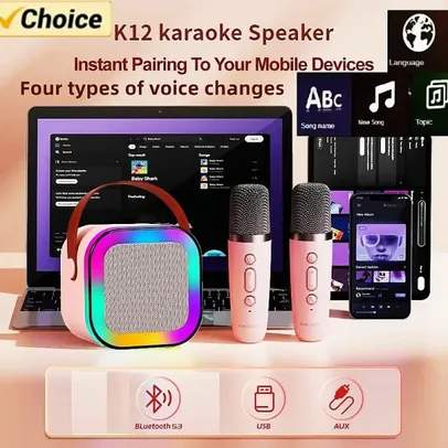 Auto-falante + Microfone Sem Fio Karaoke Bluetooth K12