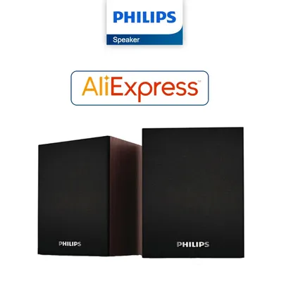 [APP/Moedas] Caixas de Som Philips SPA20 para Computador - Bluetooth ou Com Fio, Acabamento em Madeira