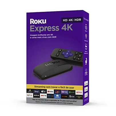 [Selecionados/APP] Roku Express 4K | Dispositivo de streaming para TV HD/4K/HDR compatível com Alexa, Siri e Google