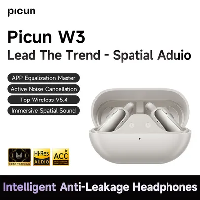 [ Moedas R$50,96 ] Fone Bluetooth Picun W3, baixa latência, áudio espacial 3D, l esportivo à prova d'água, Bluetooth 5.4