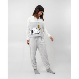 Pijama Longo Feminino em Fleece Snoopy e Woodstock Peanuts