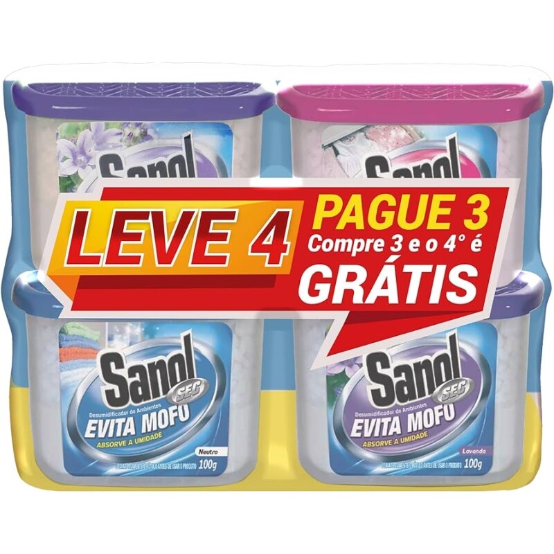 Sanol Evita Mofo Sec Leve 4 Pague 3 - 1 Neutro/ 2 Lavanda/ 1 Baby 4 X 100g Colorido 4 X 100g