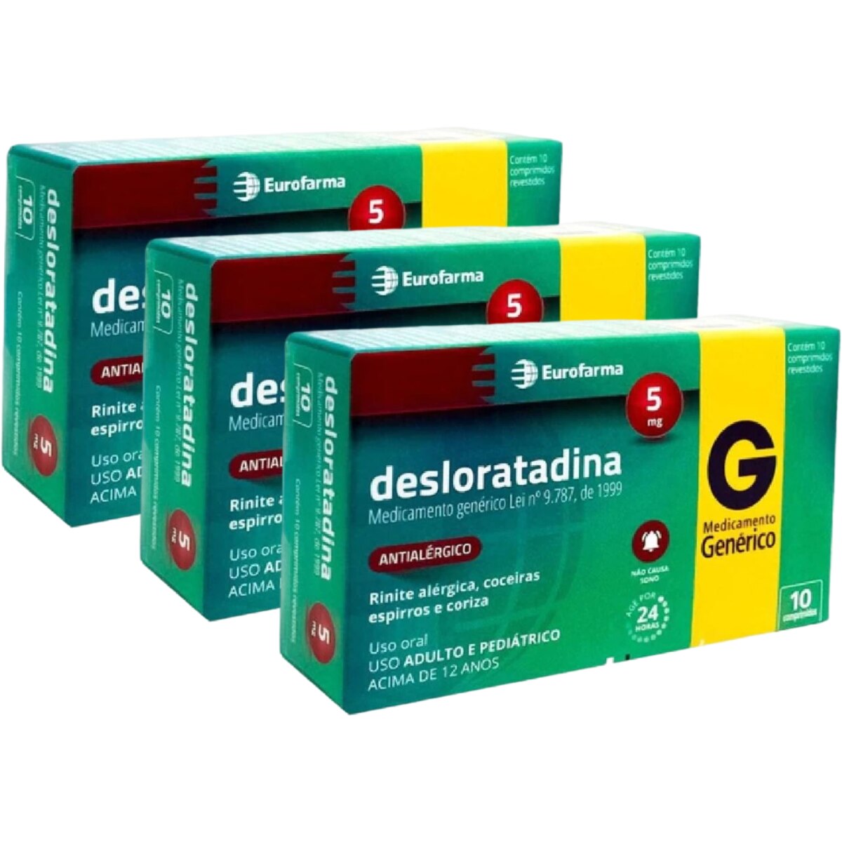 Kit 3 Unidades Desloratadina 5mg 10 Comprimidos Revestidos Eurofarma Genérico