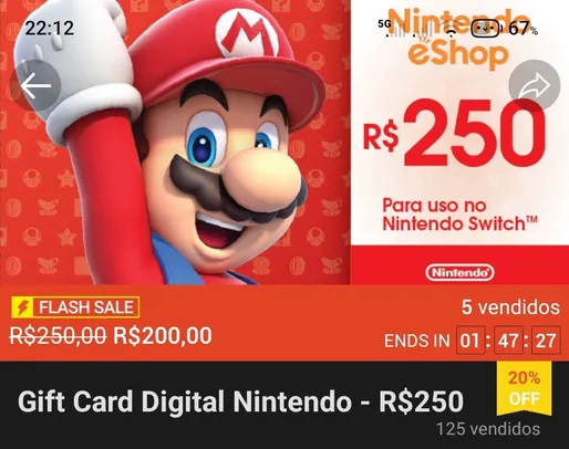 [App] Gift Card Digital Nintendo R$250