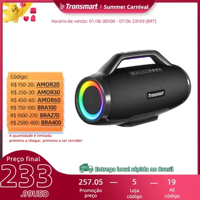 (App/Moedas/Brasil) Caixa de Som Bluetooth Tronsmart Bang Max 130W com Bluetooth 5.3, Surround 360º