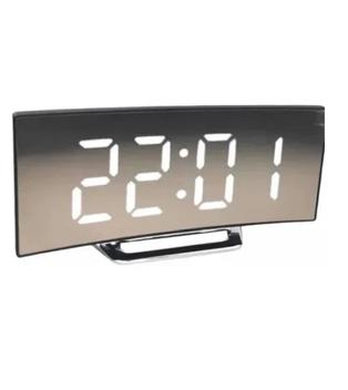 Relógio Digital Curvado de Mesa Cama Led LCD Espelhado Despedrador Sono Alarme - JODI