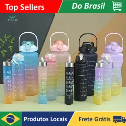 (doBrasil) Kit 3 Garrafas de Água Motivacionais 2 Litros 900ml 300ml