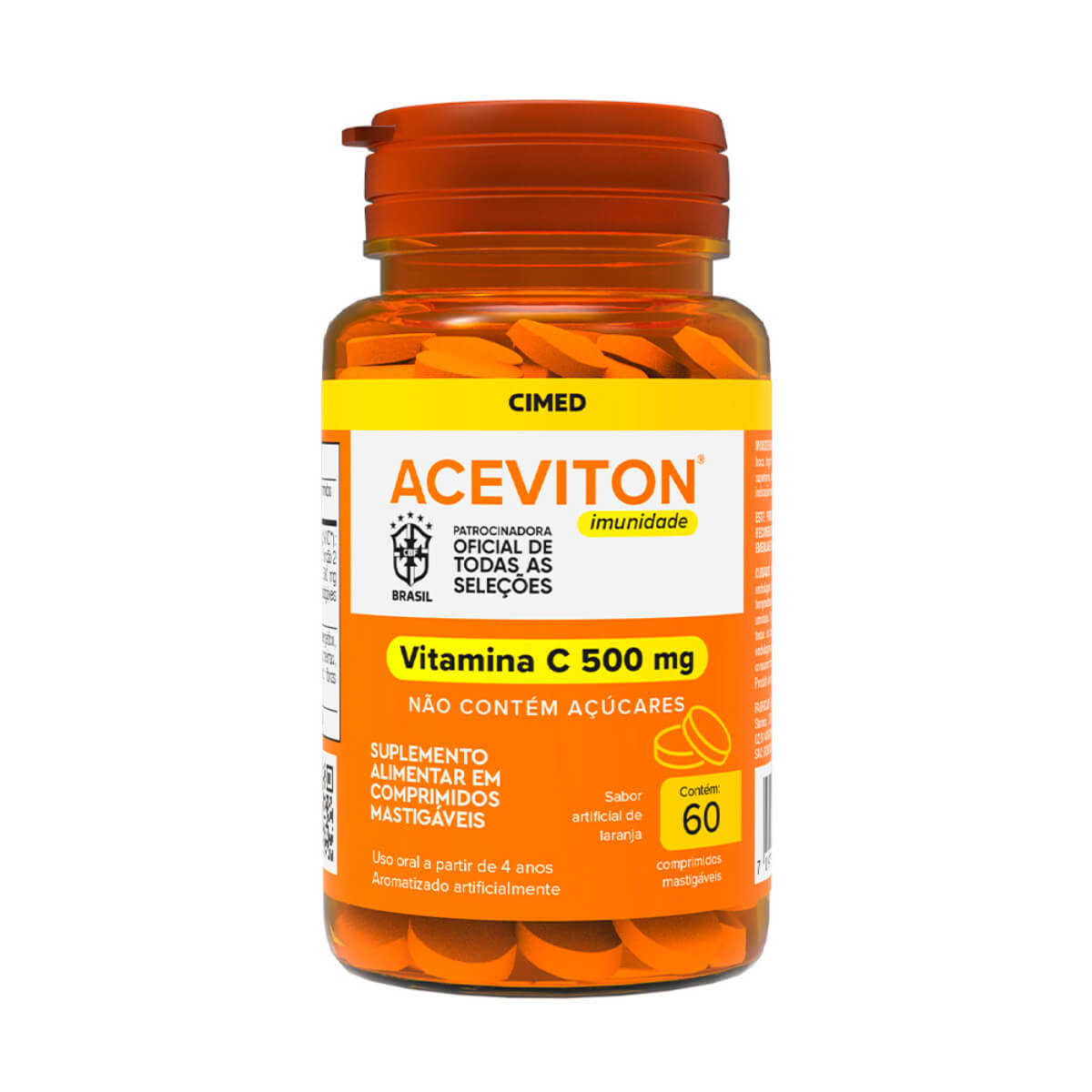 Aceviton Imunidade 500mg Sabor Laranja 60 Comprimidos Mastigaveis