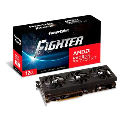 (APP) Placa de Vídeo RX 7700 XT Fighter PowerColor AMD Radeon, 12GB GDDR6, Ray Tracing - RX7700XT 12G-F/OC