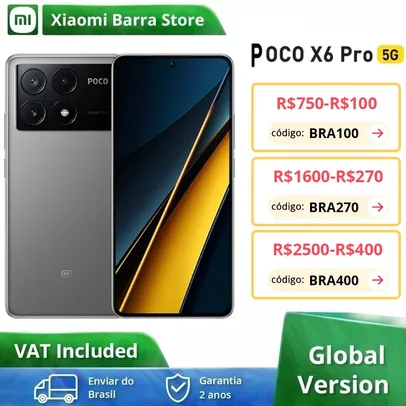 [No Brasil] Smartphone POCO X6 Pro 12GB/512GB Global Cinza