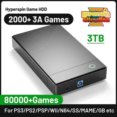 [Moedas] Console de Jogos Hyperspin HDD Portátil para PC e Laptop, 3T, 80000 Jogos
