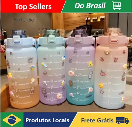 (App/ Moedas R$ R$ 8,72 / Brasil) Garrafa squeeze de água 2L com canudo adesivo 2D E 3D
