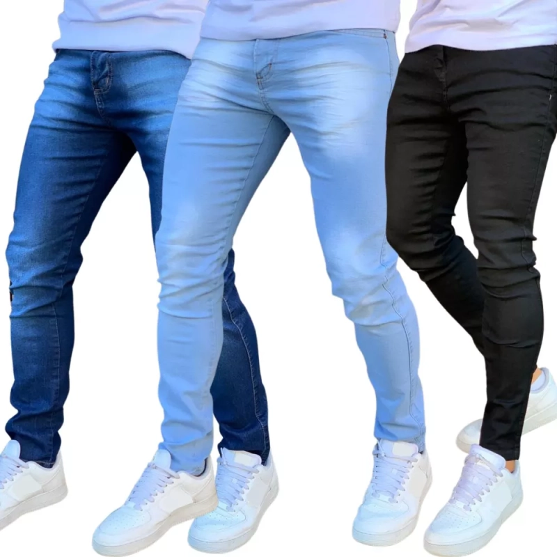 Kit 3 Calças Jeans Skinny com Lycra - Masculina