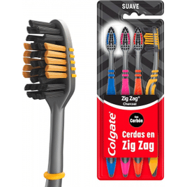2 Kits Escova Dental Colgate ZigZag Carvão - 8 unidades