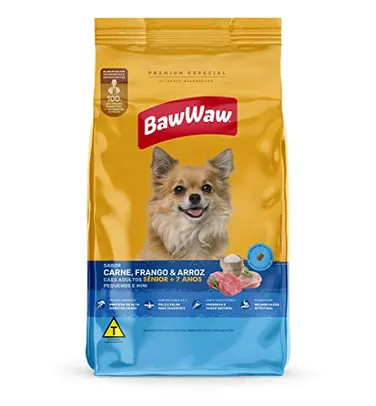 BAW WAW Ração Baw Waw Para Cães Adultos Sênior Pequenos E Minis Sabor Carne Frango E Arroz - 10.1Kg