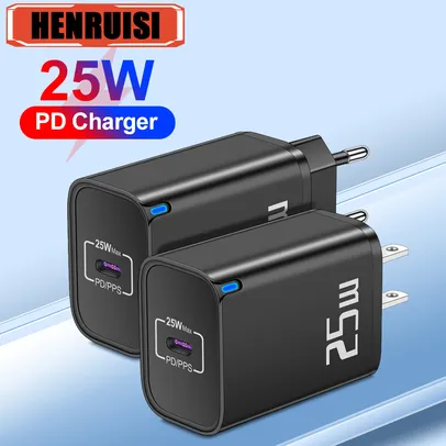 (C. Novas 4.99) Carregador HENRUISI, PD 25W, QC 3.0