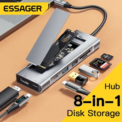 8 in 1 Hub USB com função de armazenamento de disco, Essager