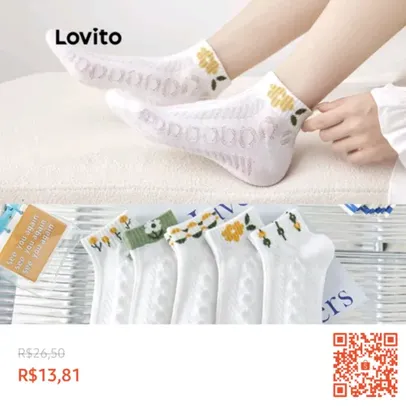 Meias Femininas Florais 5 Pares Colorblock