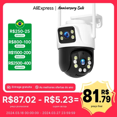 [Taxa Inclusa] Câmera de Segurança Externa Hiseeu Wifi Lente Dupla 4 MP Zoom Digital 4X, Detecção Humana AI, ONVIF