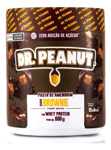Pasta De Amendoim Com Whey Protein - 600g - Dr. Peanut Sabor Brownie