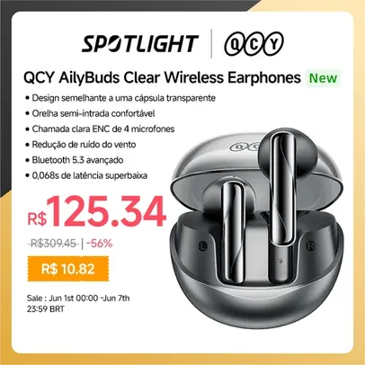 [Taxa Inclusa] Fone de Ouvido QCY AilyBuds Sem Fio, Bluetooth 5.3 TWS, Semi In-Ear