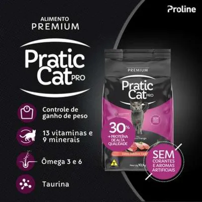 [Recorrência] Ração Seca Pratic Cat Pro Carne e Frango para Gatos Adultos Castrados 10KG