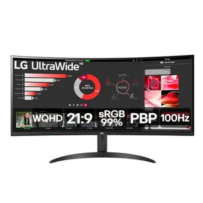Monitor LG UltraWide Curvo - Tela VA de 34”, WQHD 3440 x 1440