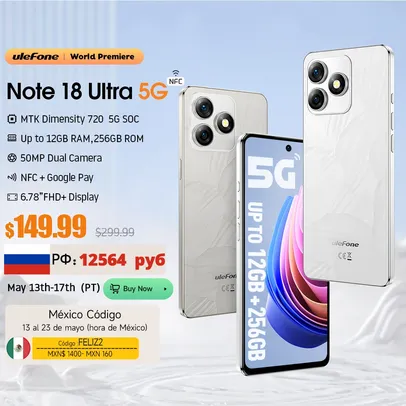 Saindo por R$ 1404: Smartphone Ulefone-Note 18 Ultra 5G - 12GB de RAM (6+6) + 256GB ROM | Pelando