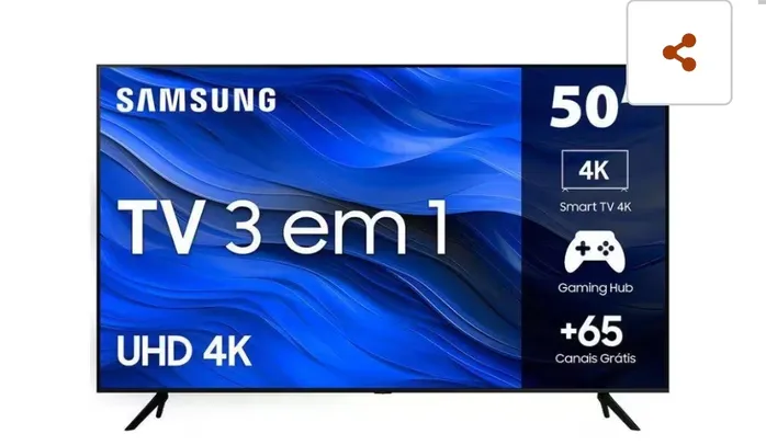 Smart TV 50" UHD 4K Samsung UN50CU7700GXZD Crystal 4K, Samsung Gaming Hub, Alexa Built In